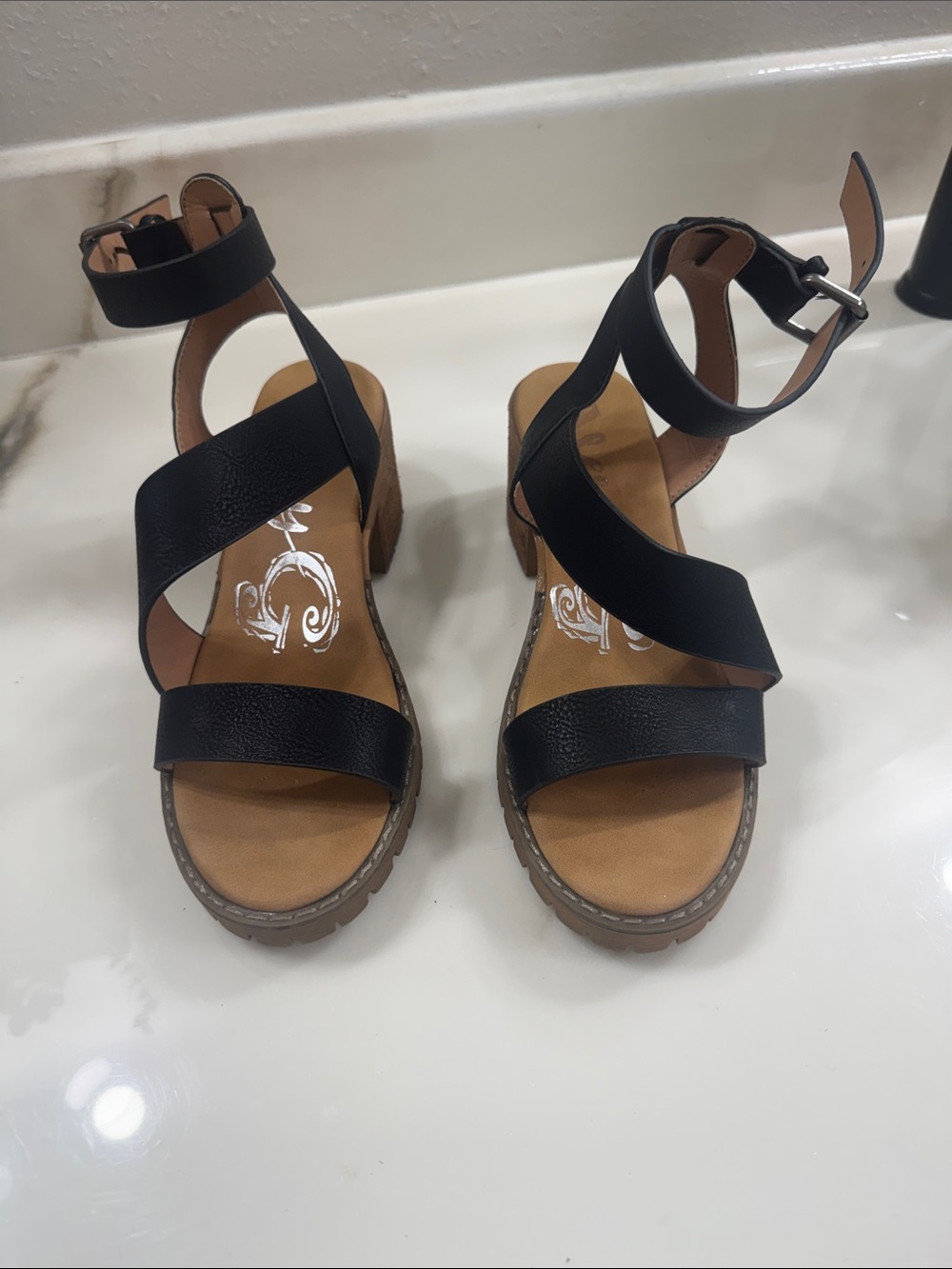 Black Ankle-Strap Platform Sandals